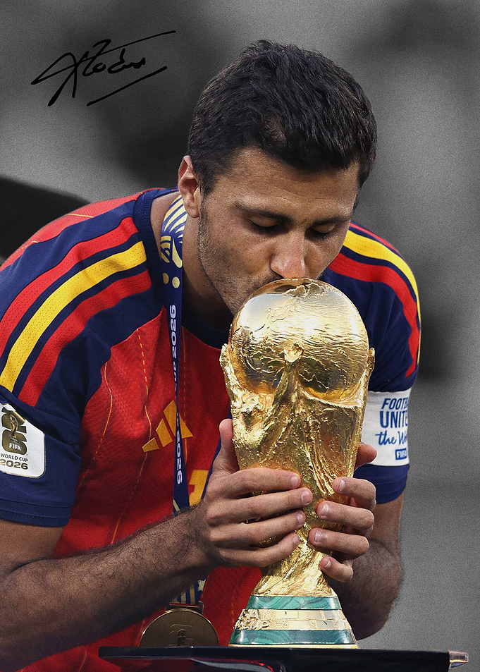 Rodri Kissing the World Cup Trophy