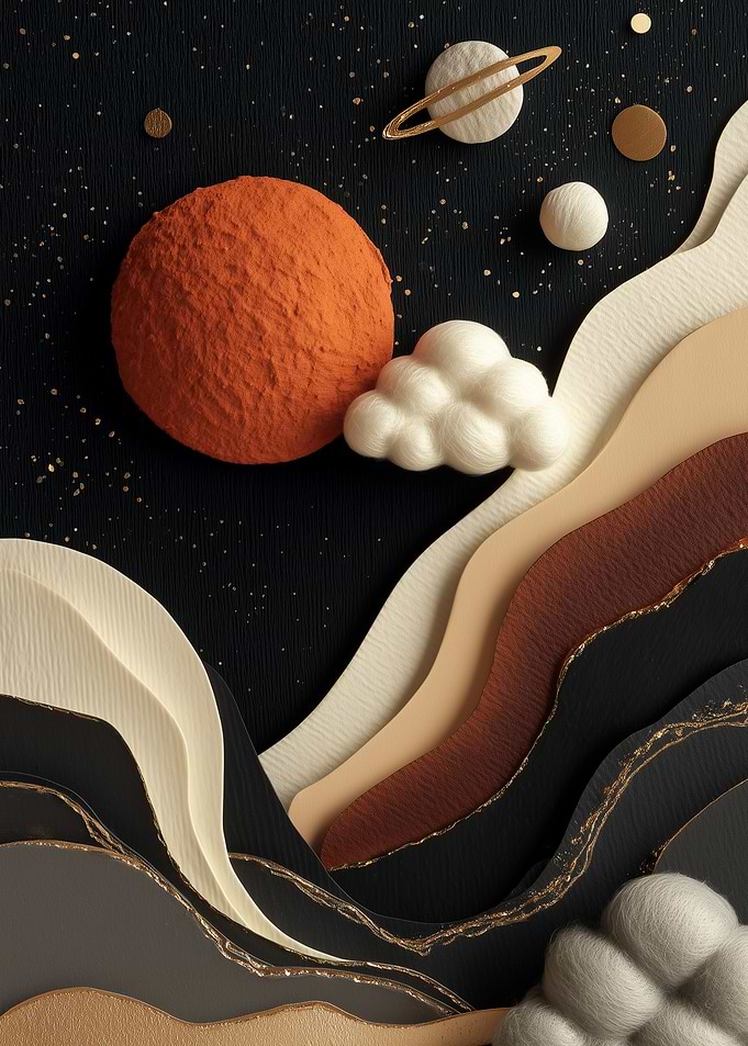 Abstract Paper Cutout Celestial Landscape