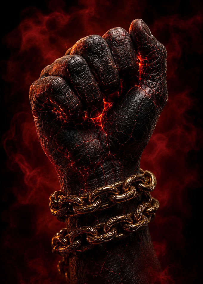Fiery Fist Bound in Gold Chains