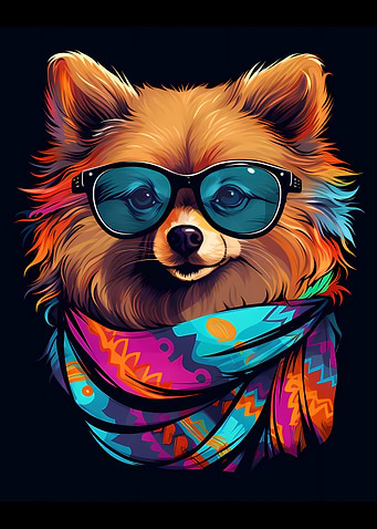 Colorful Cool Pomeranian Dog Portrait