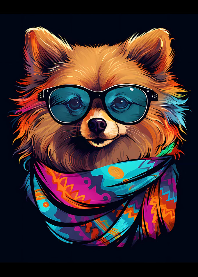 Colorful Cool Pomeranian Dog Portrait