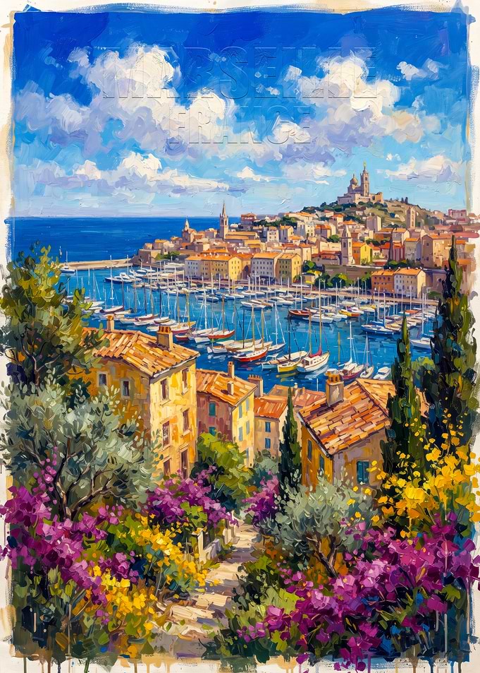 Marseille France Harbor Oil Painting