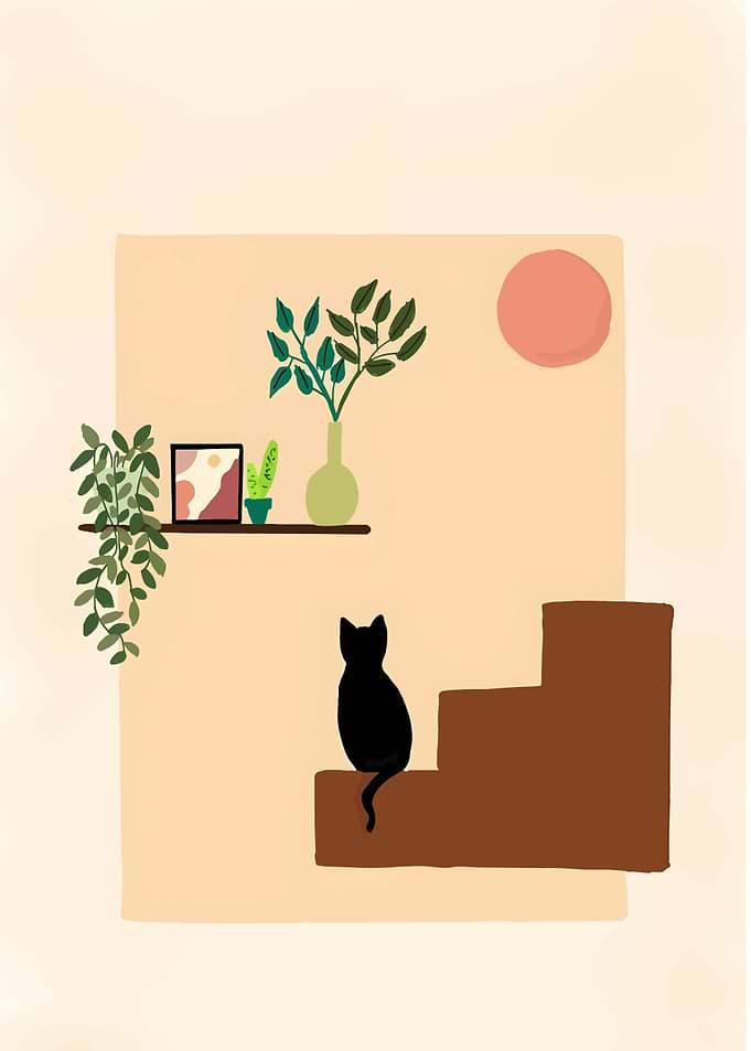 Minimalist Black Cat Wall Art