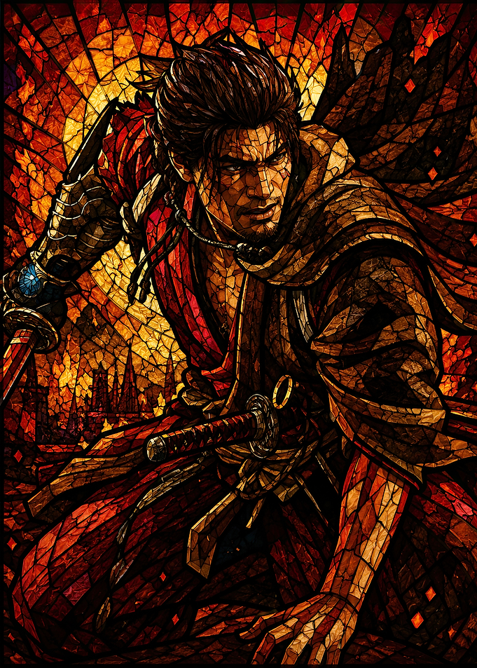 Stained Glass Samurai Warrior Portrait