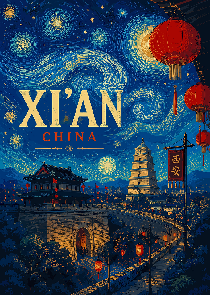 Xi'an China Starry Night Poster