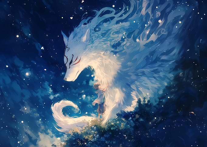 Boy and Giant Spirit Wolf