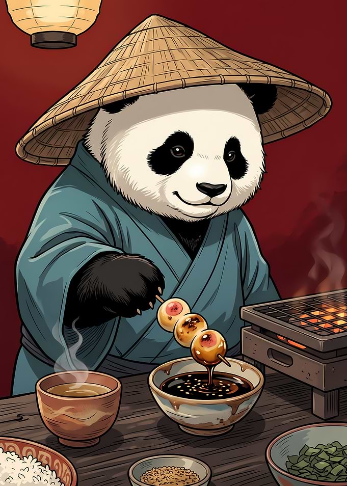 Panda Chef Grilling Dango