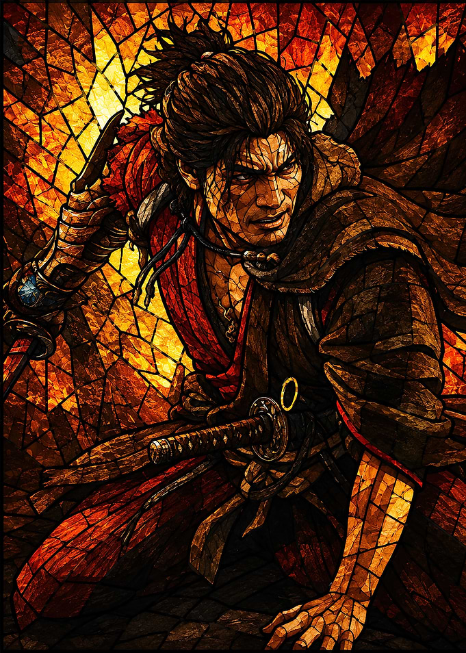 Stained Glass Samurai Warrior Portrait
