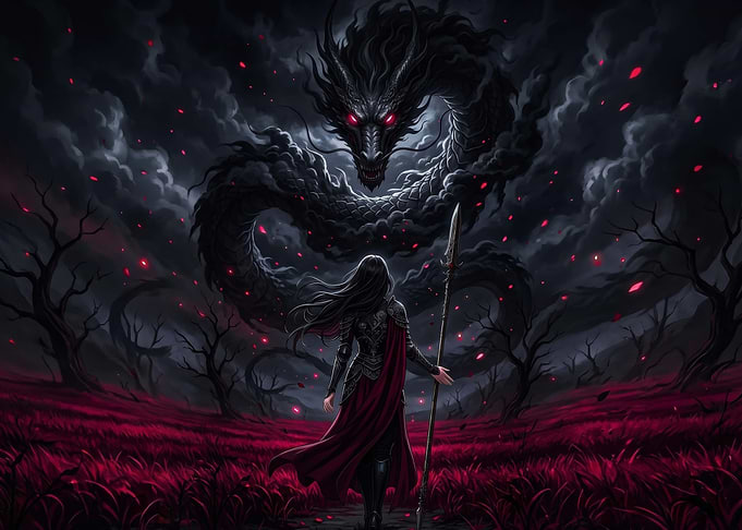 Warrior Facing a Dark Dragon