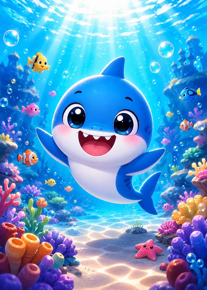 Cute Baby Shark Underwater Scene