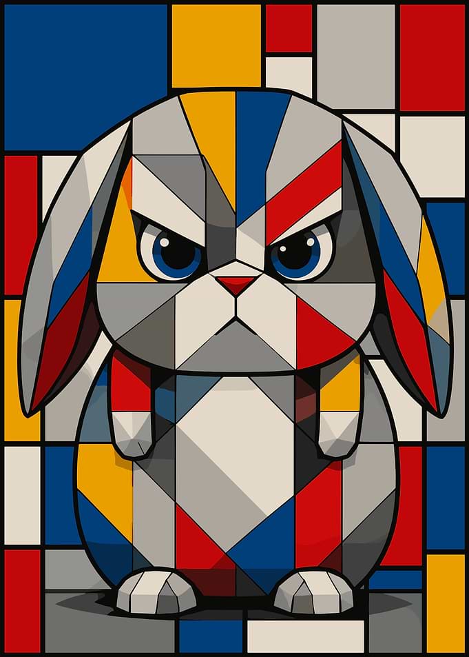 Mondrian Style Angry Rabbit Illustration