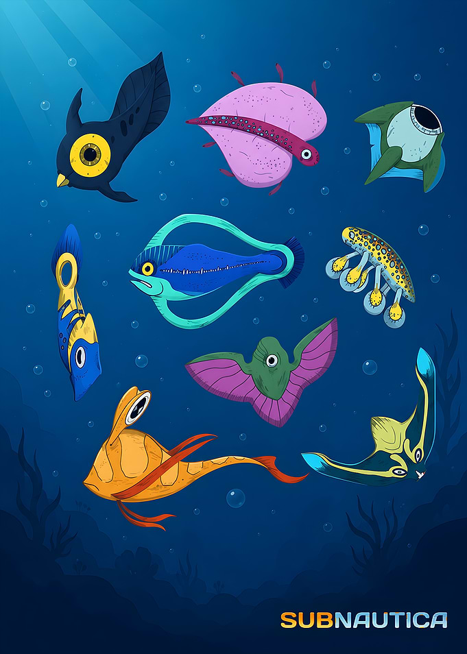 Subnautica Alien Fish Species Poster