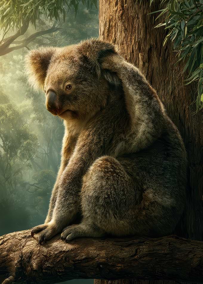 Koala Sitting in Eucalyptus Tree
