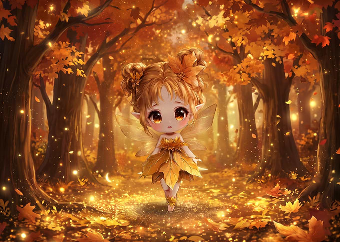 Cute Autumn Fairy in Enchanted Forest