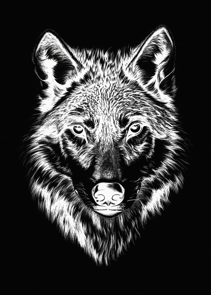 Striking Black and White Wolf Portrait