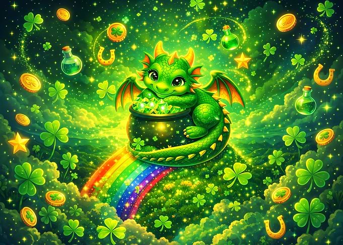 Cute Dragon with Pot of Gold