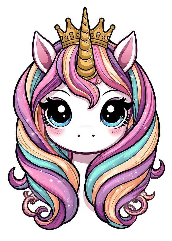 Cute Cartoon Unicorn Princess Portrait