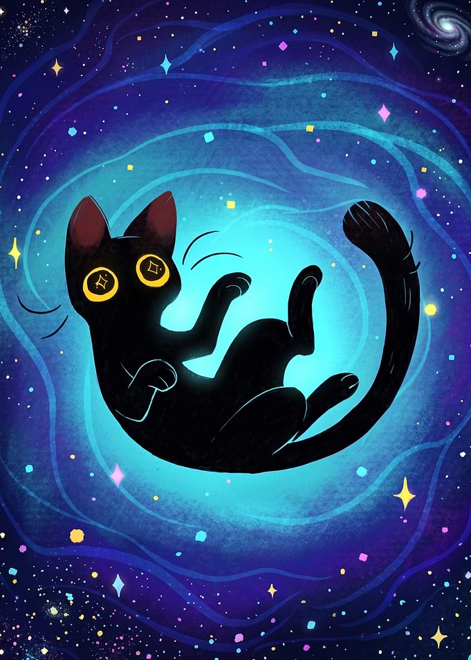 Cosmic Black Cat Floating in Space