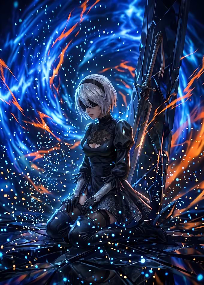2B Kneeling Amidst Magical Energy