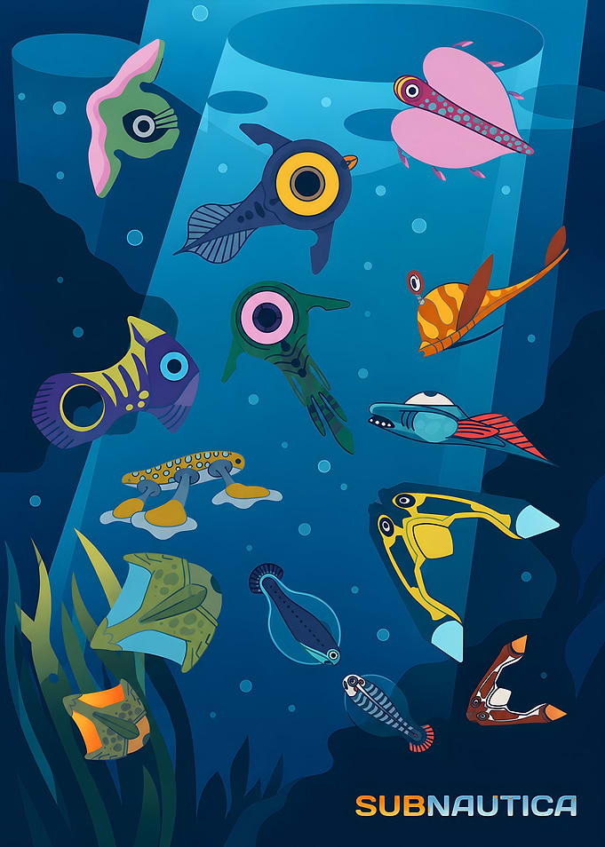 Subnautica Underwater Creature Collection Poster