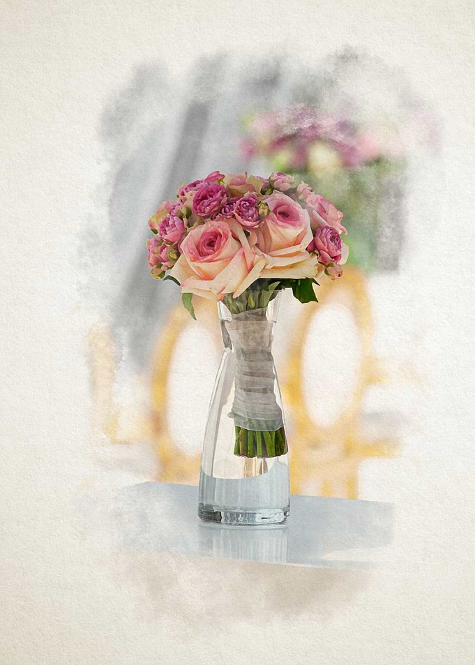 Watercolor Bouquet in Glass Vase