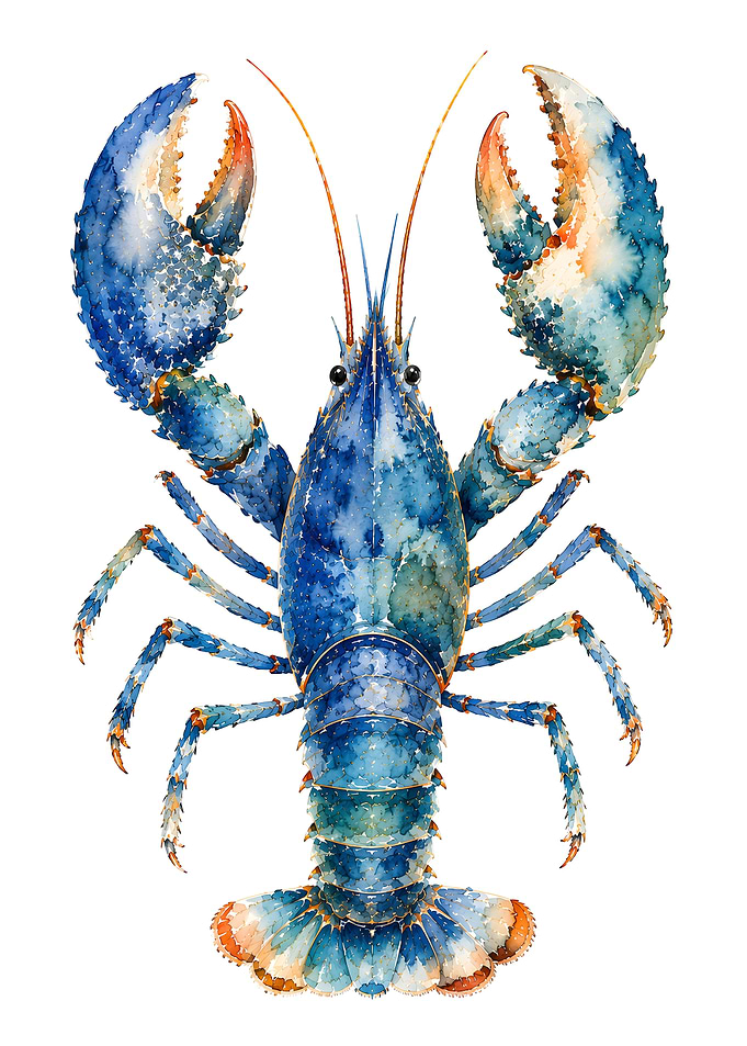 Watercolor Blue Lobster Illustration