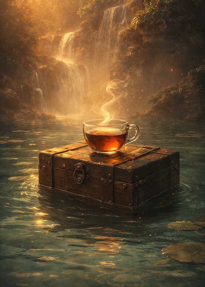 Steaming Tea on Floating Treasure Chest