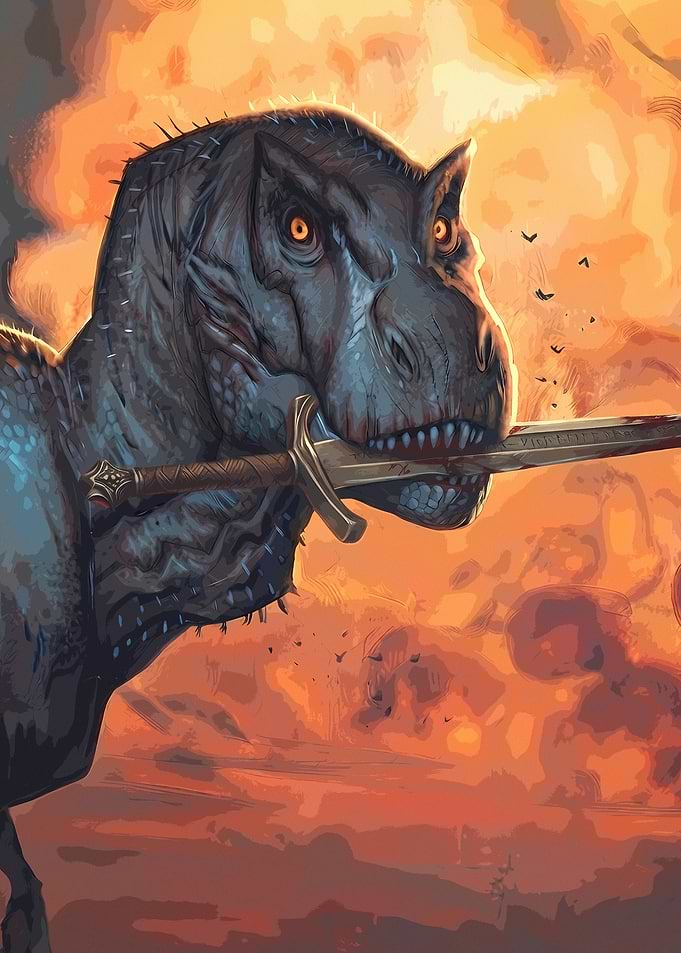 T-Rex Holding a Medieval Sword