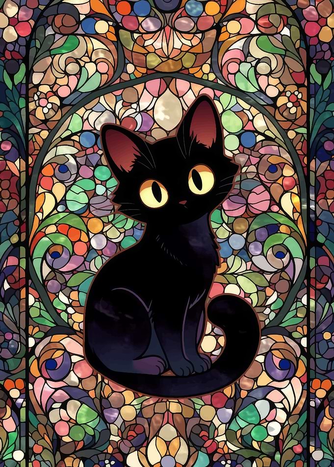 Black Cat Stained Glass Art