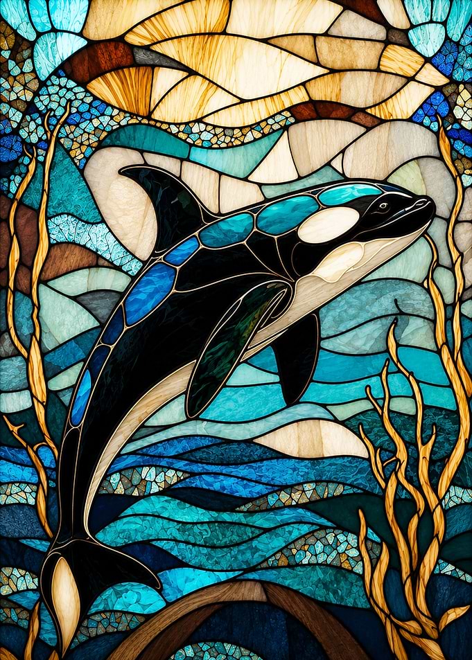 Stained Glass Orca Whale Art