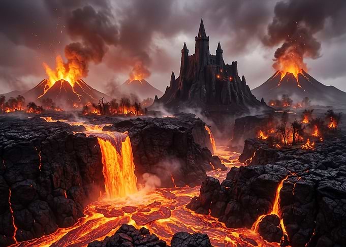 Dark Fantasy Volcano Castle
