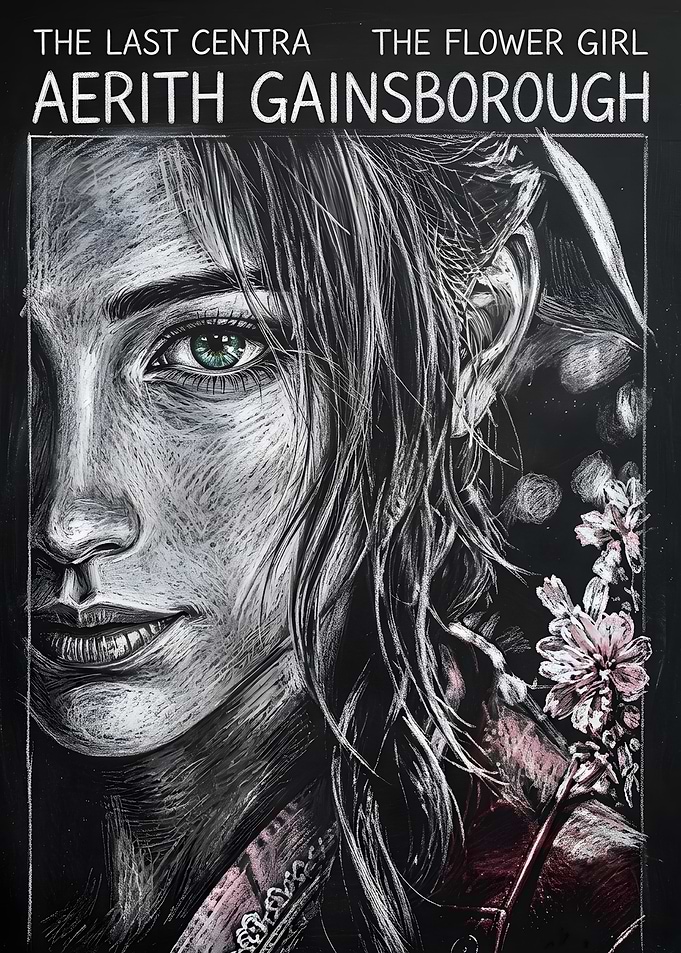 Aerith Gainsborough Chalk Art Portrait