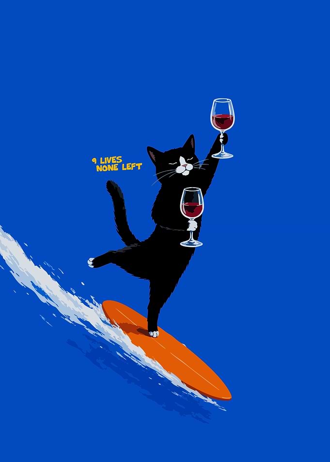 Surfing Cat with Wine