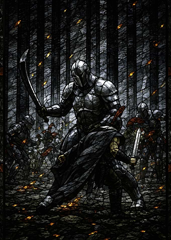 Stained Glass Fantasy Knight Battle