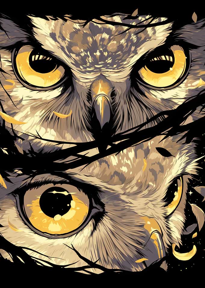 Intense Gaze of Two Owls
