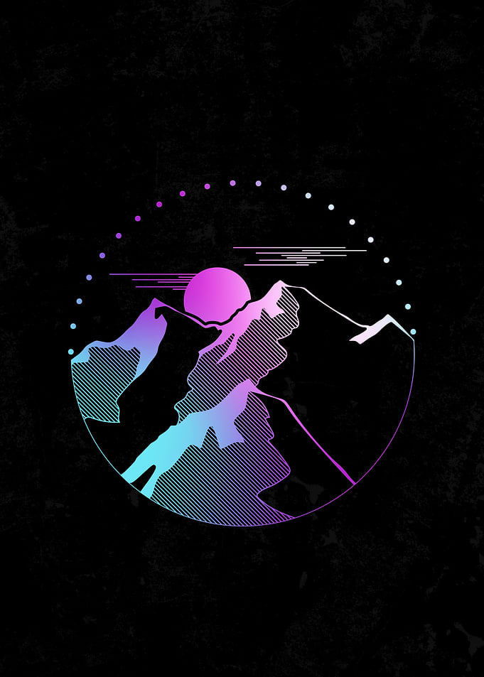 Minimalist Synthwave Mountain Landscape