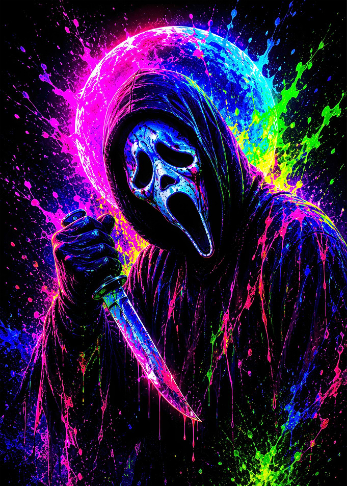Neon Splatter Ghostface Horror Art