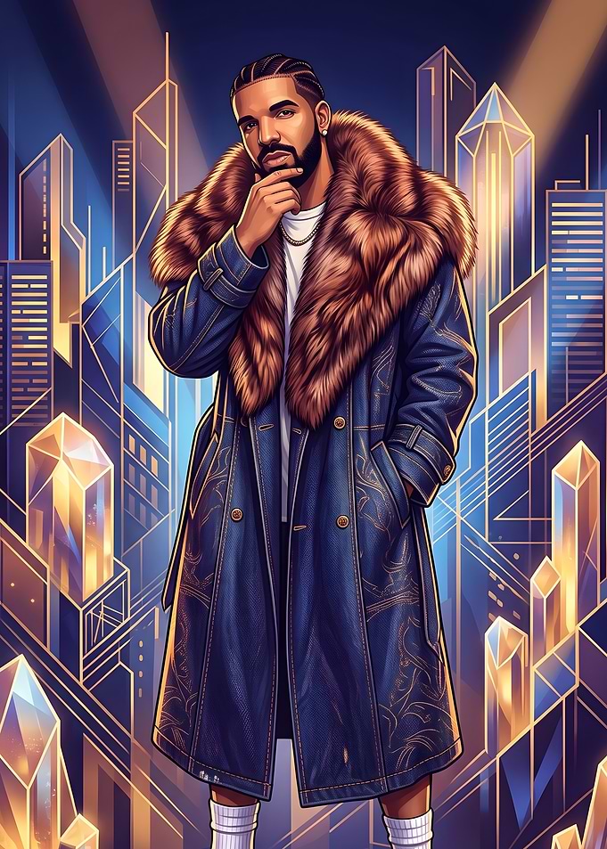 Drake in Fur-Lined Denim Coat