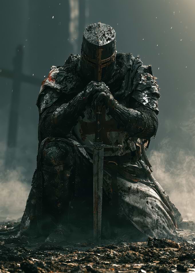 Kneeling Crusader Knight in Prayer
