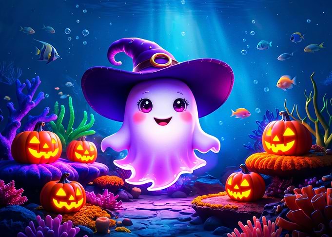 Cute Underwater Halloween Ghost