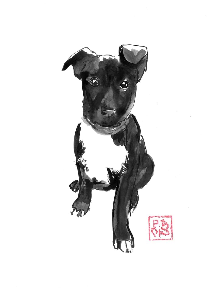 Ink Wash Painting of a Puppy