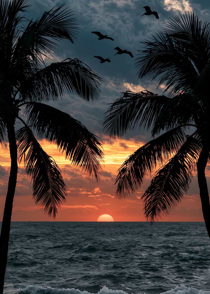 Tropical Sunset with Palm Silhouettes