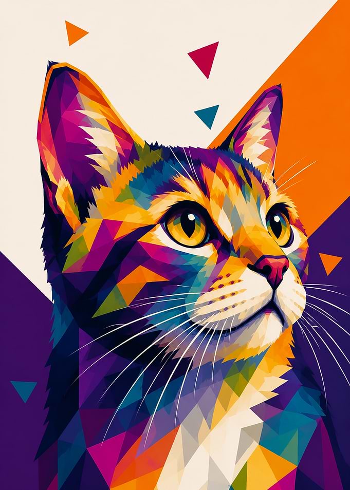 Colorful Geometric Low Poly Cat Portrait