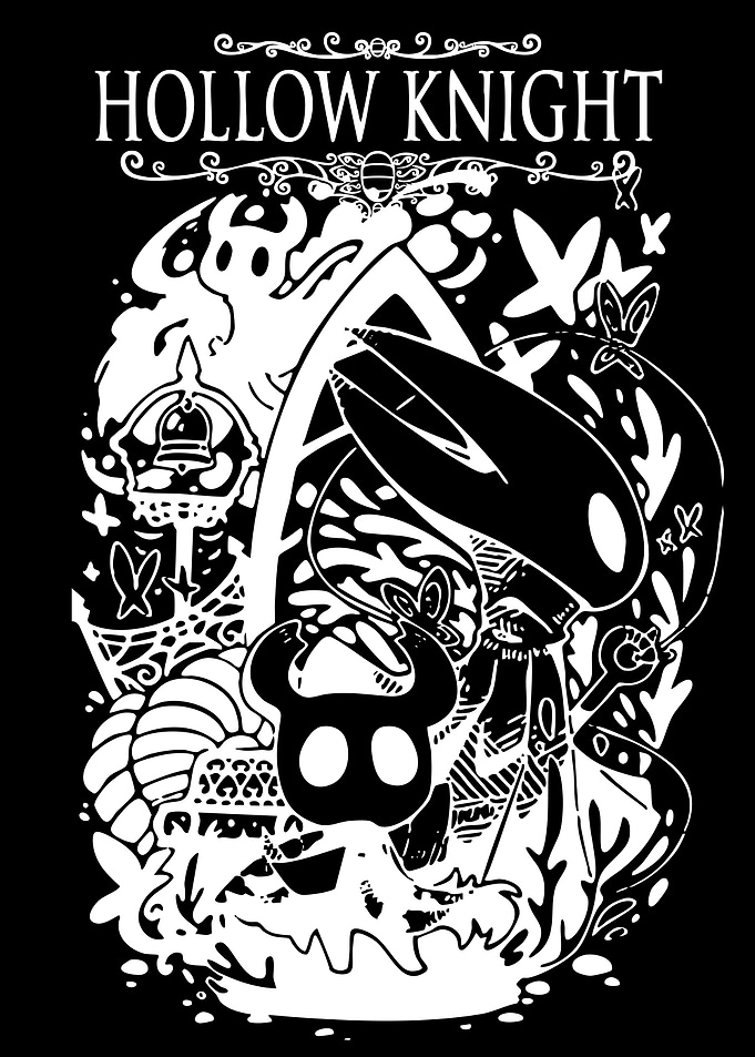 Hollow Knight Black and White Illustration