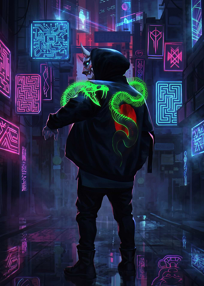 Cyberpunk Oni Mask Streetwear Character