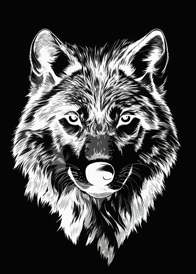 Black and White Wolf Portrait