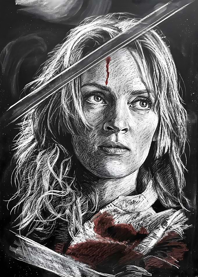 The Bride Kill Bill Charcoal Portrait