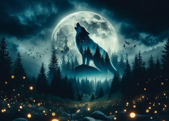 Wolf howling at the moon