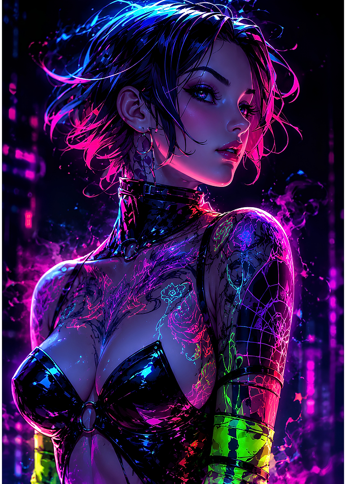 Cyberpunk Woman with Neon Tattoos