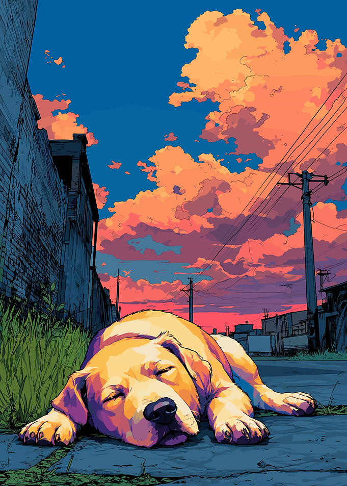 Sleeping Dog Under Sunset Sky